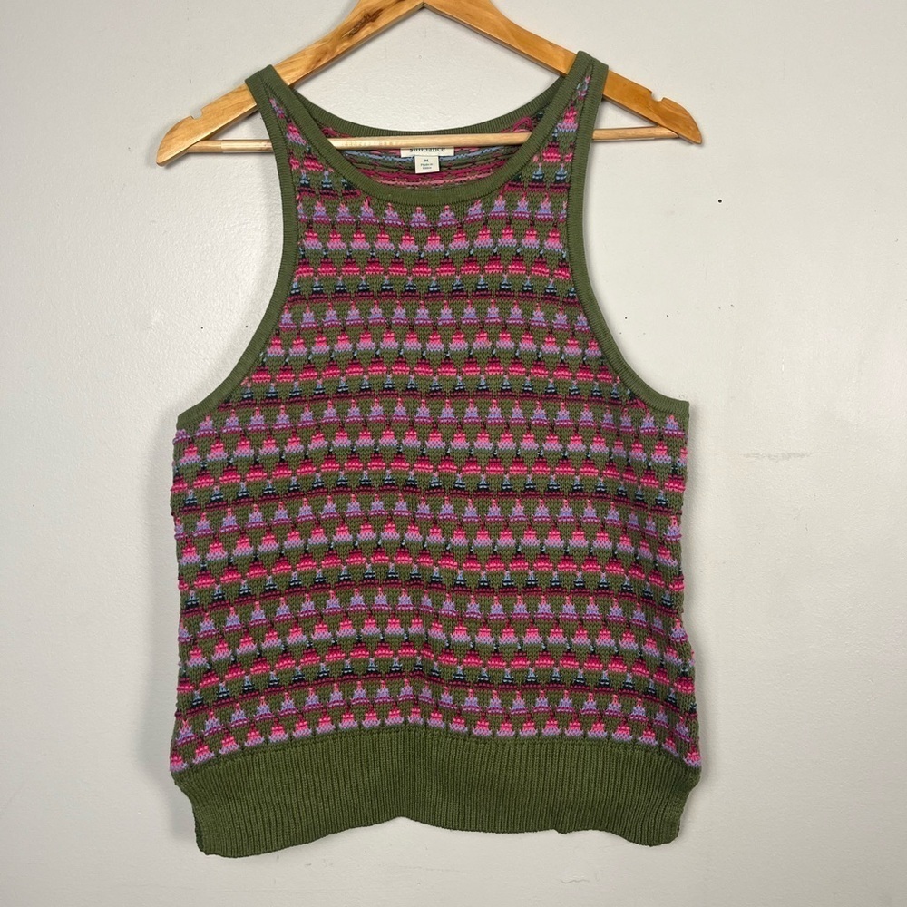 Sundance cotton Green  and Pink knitted tank top size medium